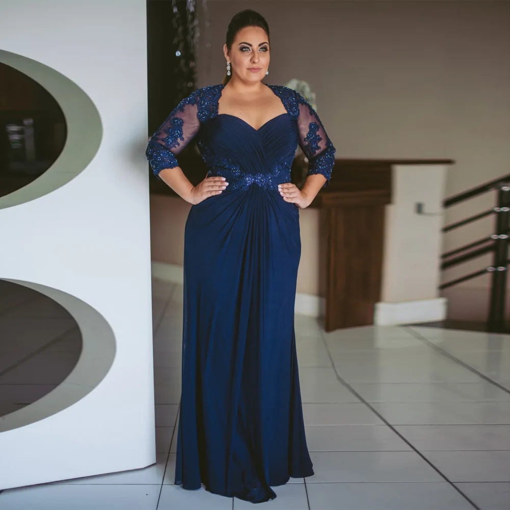 2026 Plus Size Mother of The Bride Dress Sweetheart 3/4 Sleeves Sparking Sequined Applique Chiffon A Line Wedding Guest Gown Party Gowns