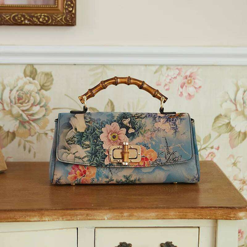 Designer Bags Chinese Style Women Handbags Vintage Bamboo Handle Lady Hand Bags Printing Pu Leather Shoulder Crossbody Bag Qipao Accessories Luxury