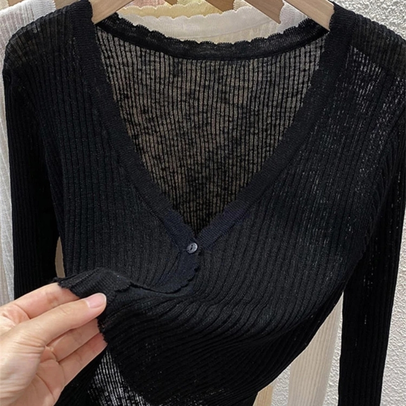 Summer Short Ice Silk Knitted Sun Protection Cardigan Womens Thin Suspender Skirt Layered Gauze Jacket Airconditioned Cover Up250825