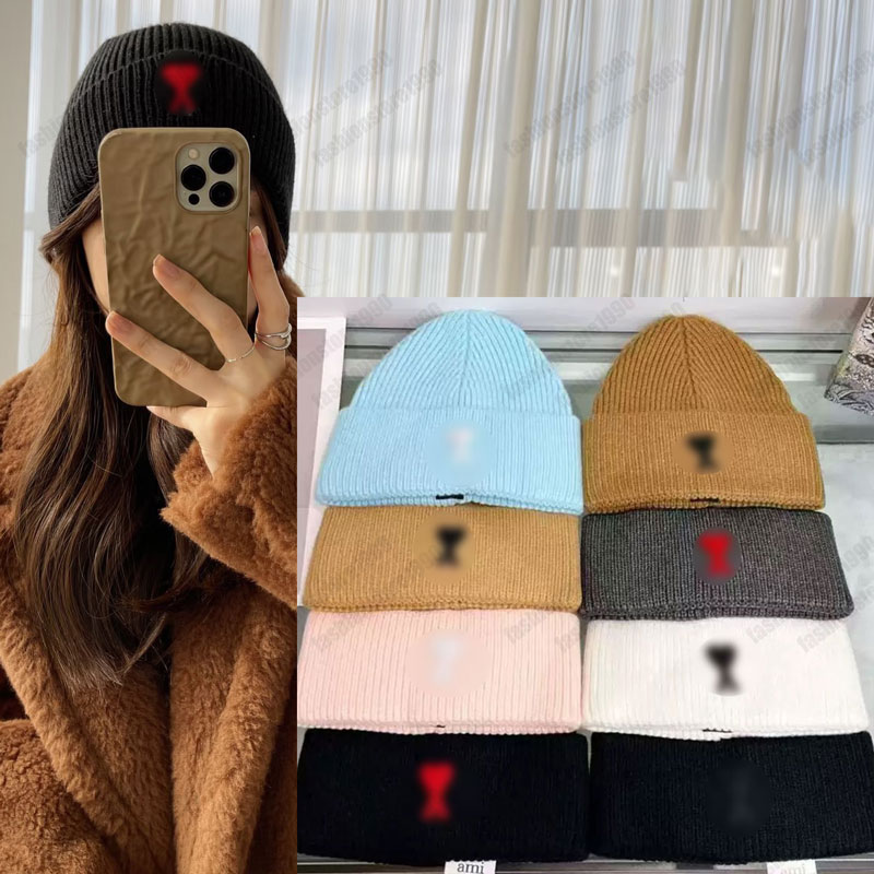 Designer knitted cap, luxury A-shaped heart-shaped brim cap, woolen cap, winter warm cap, black men's and women's cashmere borderless cap,