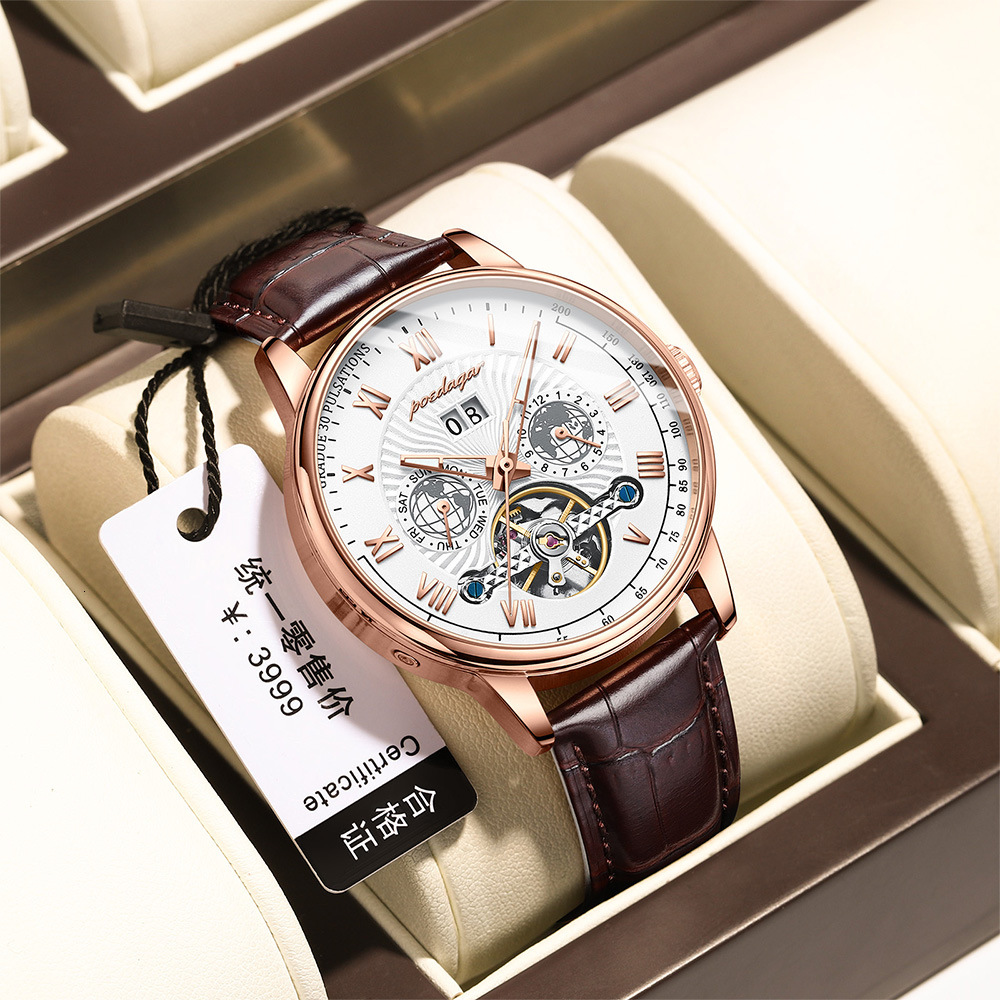 Free Shipping For New Designer Watches Swiss Brand Luxury Leather Strap Men's Watch Fully Automatic Mechanical Wristwatch Live Export Hot Item