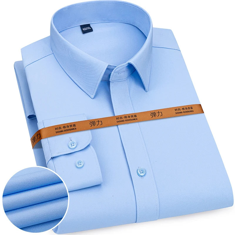 Mens Solid Color Business Shirt Formal Fashion Thin Classic Basic Casual Slim White Long Sleeve Social Clothes 250825