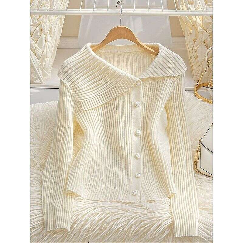 Women's Clothing Early lazy style outfit yellow knitted cardigan super beautiful coat women's new spring and autumn outer sweater