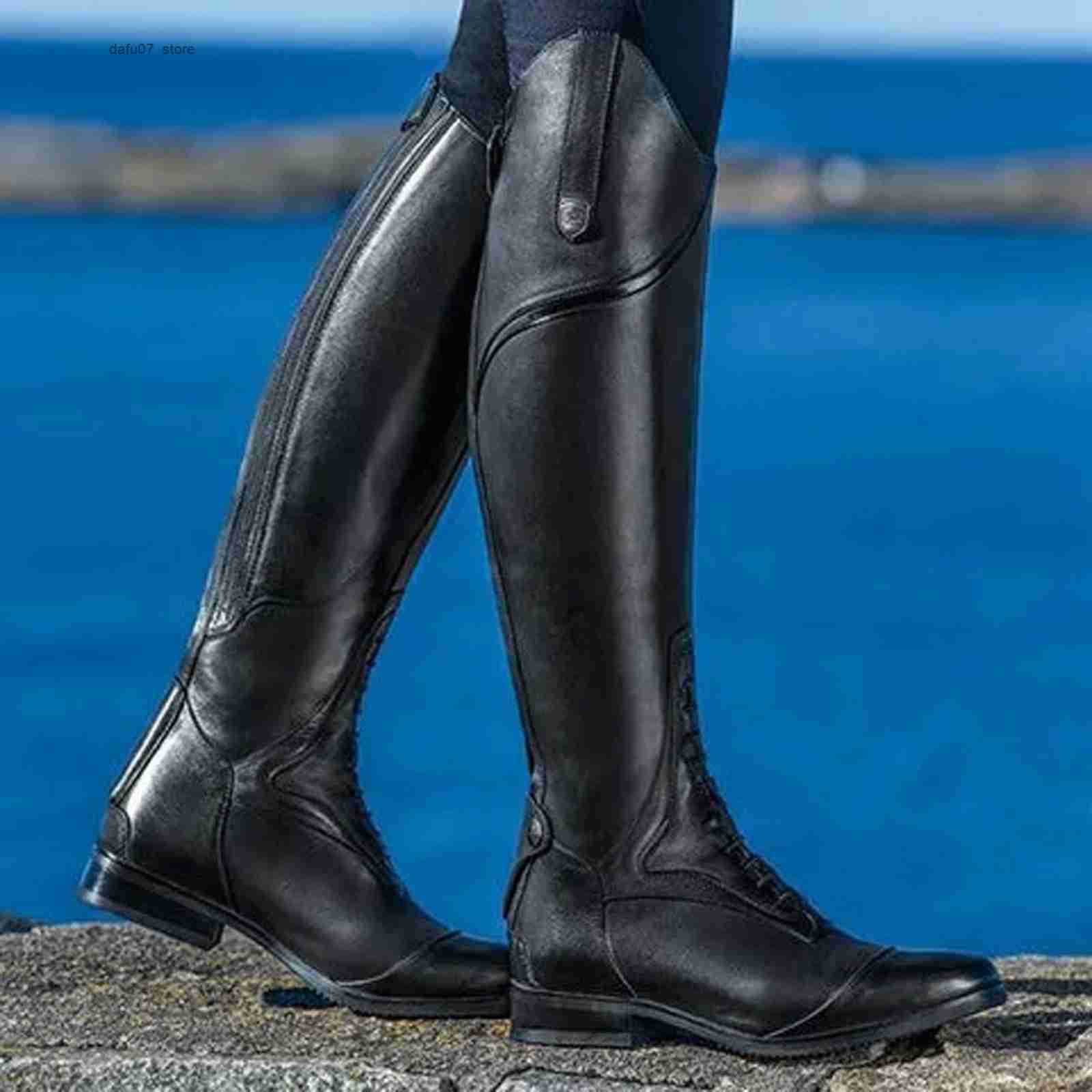Stylish Leather Horseback Riding Boots Womens Knee High Winter Boots Equestrian Style for Autumn Winter Available in Large Sizes Z250826