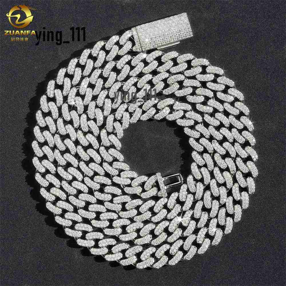 Wholesale Price Jewelry Factory S925 Sterling Silver Hip Hop Iced Out Vvs Moissanite Diamond Cuban Link Chain Moissanite