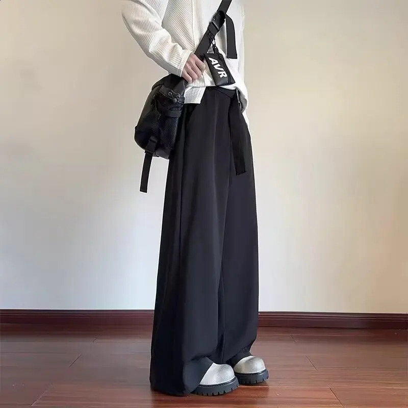 Black Flowy Baggy Wide Leg Pants for Mens with Drawstring Elastic Waist Streetwear Loose Casual Soft Trousers 250826