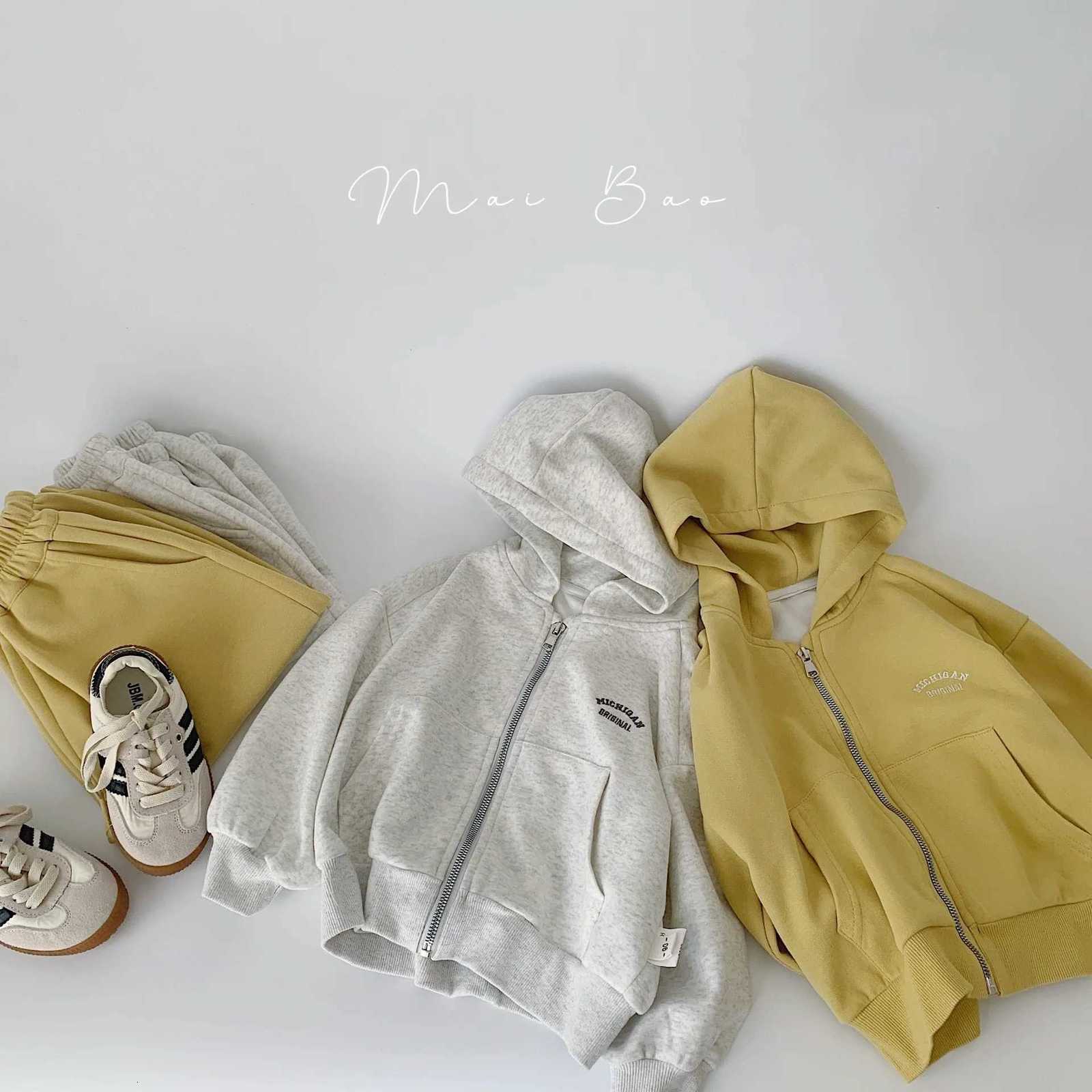Toddler Boys 2piece Set Autumn Hooded Zipper Infant Baby Boys Top Solid Color Elastic Waist Infant Baby Boys Casual Sweatpants Z250826