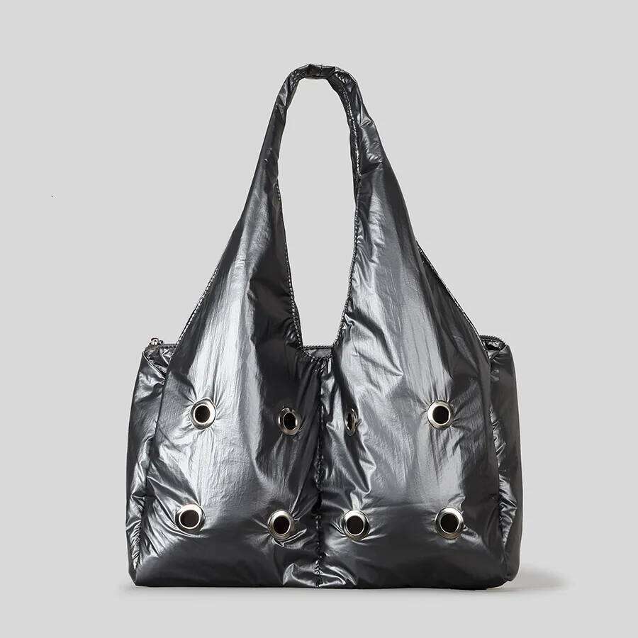 Designer Bags Fashion Hollow Rivet Padded Women Shoulder Bags Hobos Soft Nylon Puffer Bag Sier Large Capacity Handbags Casual Shopper Purses Luxury