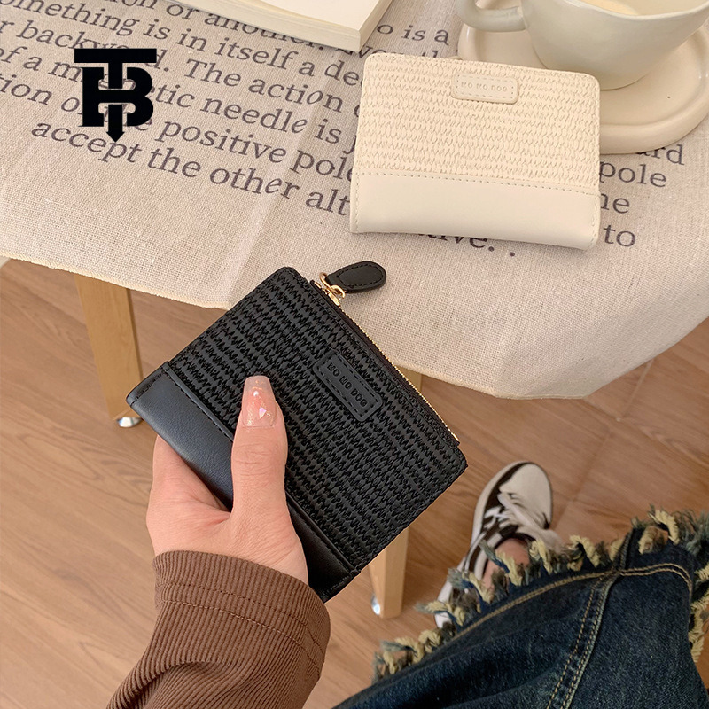TB BHULAMTE Designer Women's Woven Mesh Splicing Wallet Luxury Short Card Bag New Fashion Folding Short Handbag Card Bag Zipper Coin Bag Free S