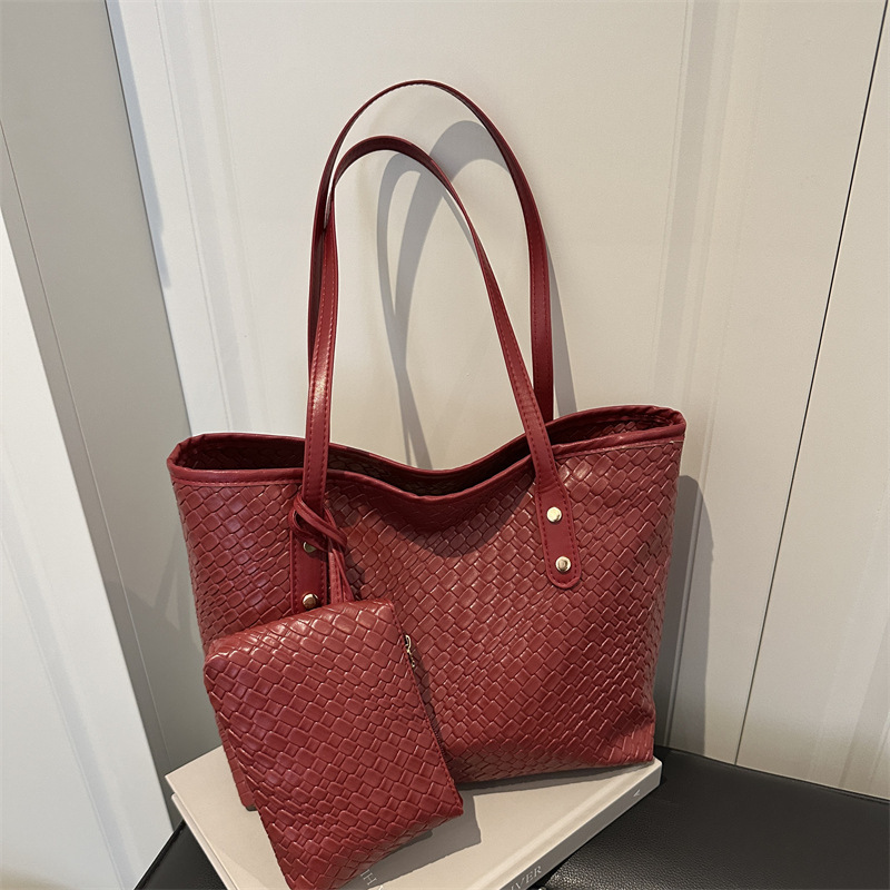 Trendy Simple Woven Personality Fashion Casual Texture Solid Color Large Capacity Single Shoulder Tote Bag for Women