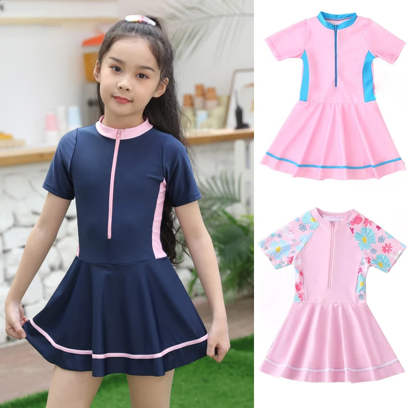 Swimming Suit Girls Zipper Swimmingsuit Girl Kids One Piece Swimsuit Flower Patchwork Swimming Suit For Girls 250826BJ