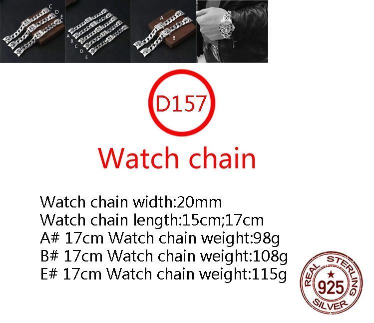 D157 S925 Sterling Silver Watch Chain Hip Hop Street Fashion Couple Jewelry Personalized Punk Style Solid Hexagram Boat Anchor Letter Lover Gift new