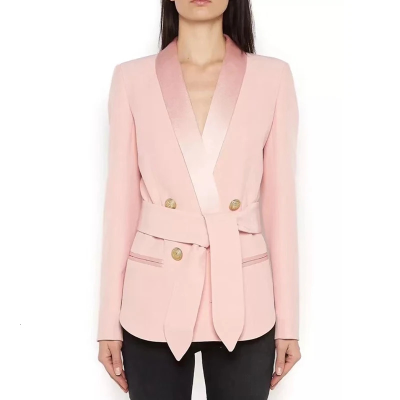 HIGH STREET est Fashion ner Blazer Womens Shawl Collar Double Breasted Metal Buttons Belt Jacket 250825