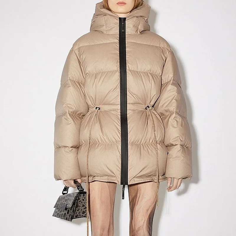 Winter Womens Down Jacket Loose Hoodie White Duck Velvet Strap Slim Fit Jacket 250825