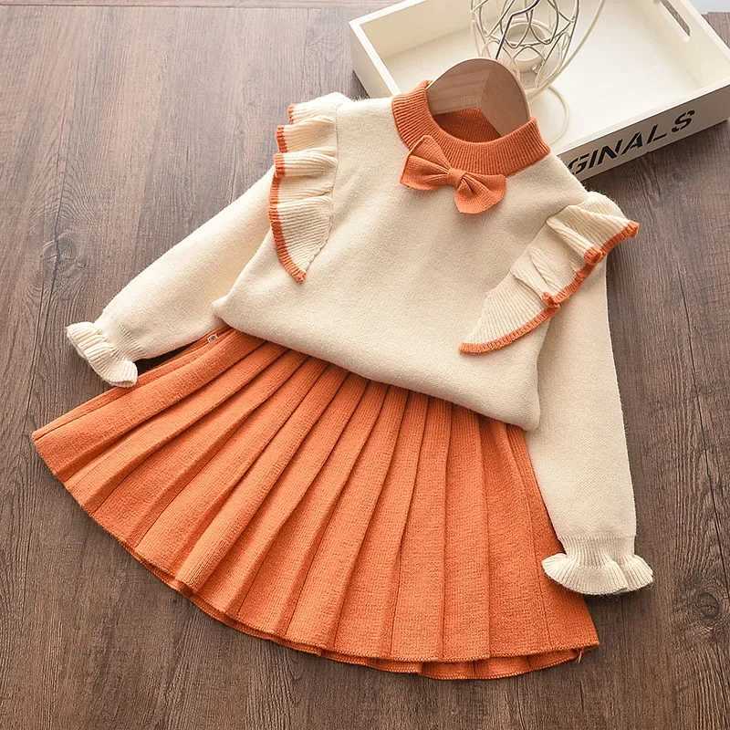 Menoea Children Autumn Leopard Clothes Kids Winter Sweater Dress Woolen Long Sleeve Leopard Design Girls Clothing Knit Bow DressesXJ250826