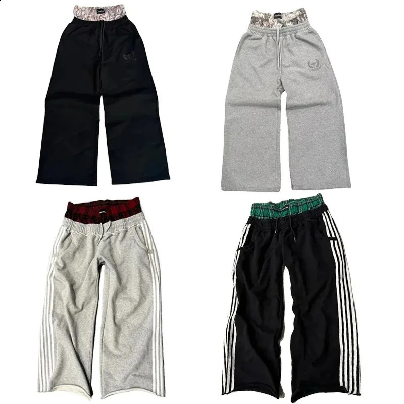 Y2K Harajuku High Waisted pants Streetwear fashion high quality Double Waisted Embroidered Sweatpants Hip Hop Wide Leg Pants250826