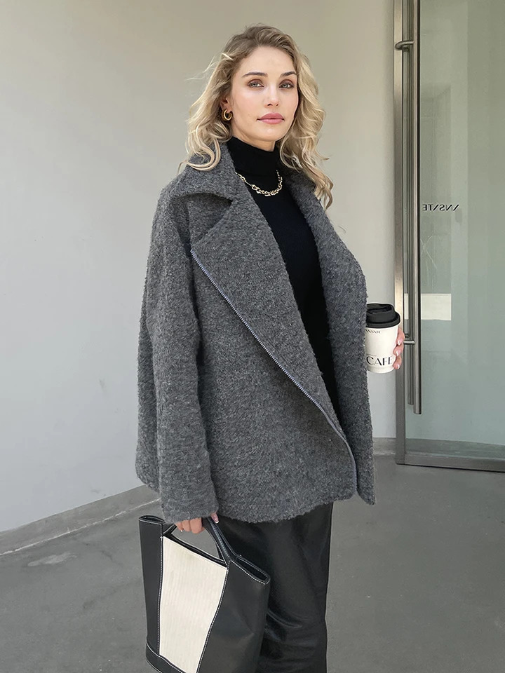 Women Spring Autumn n Tweed Jacket and Coat Blue Outerwear 250826