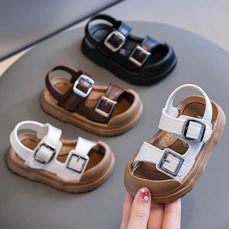 Fashion Solid Korean Kid Sandals Summer Versatile Anti Slip Soft Bottom Girl Boy Beach Sandal Kindergarten Anti Kick Sandals250825