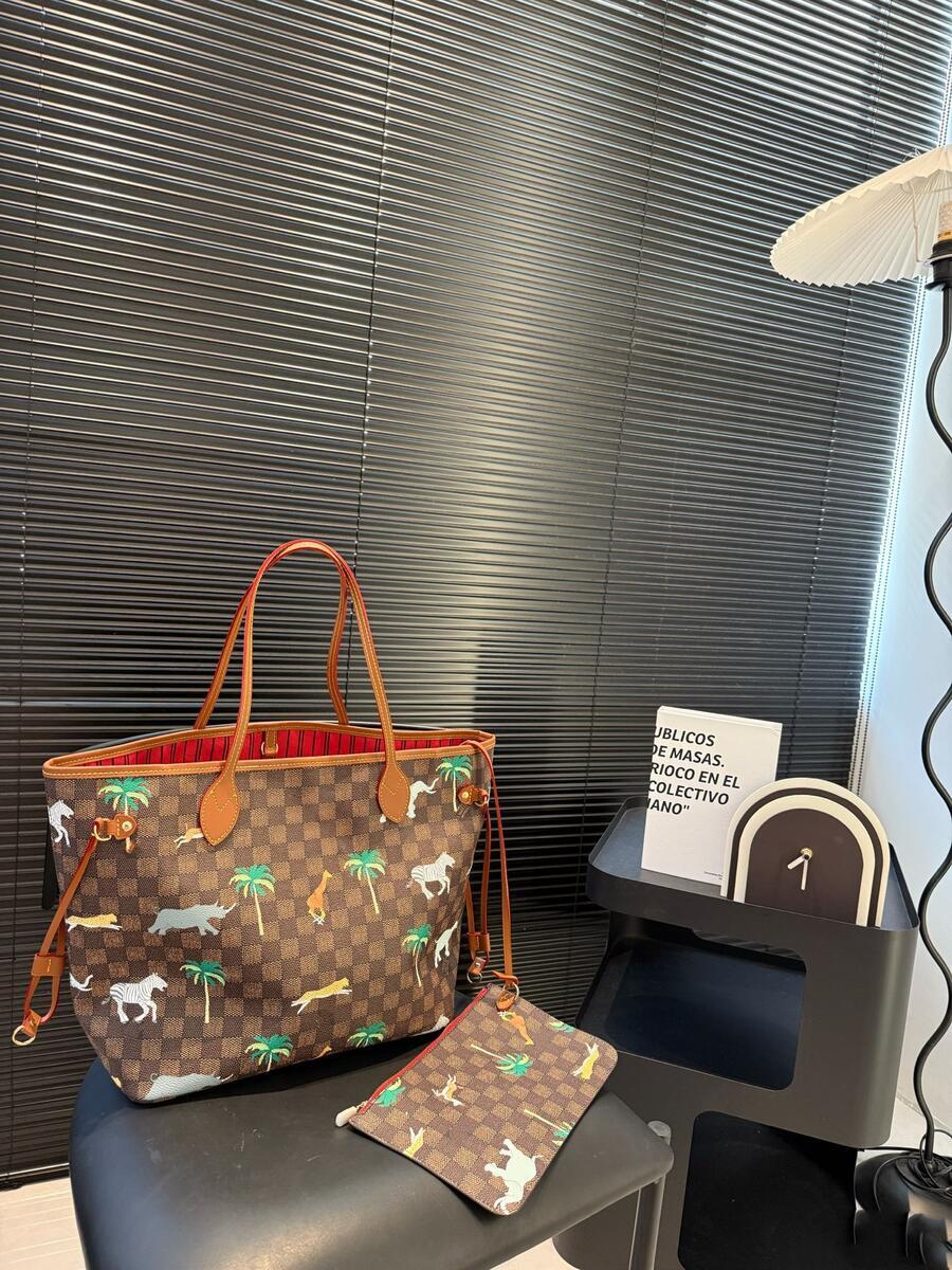 Luxury womens designer bag never tote casual side trunk box bag animal printing leather crossbody shoulder bags women handbags coconut palm purse