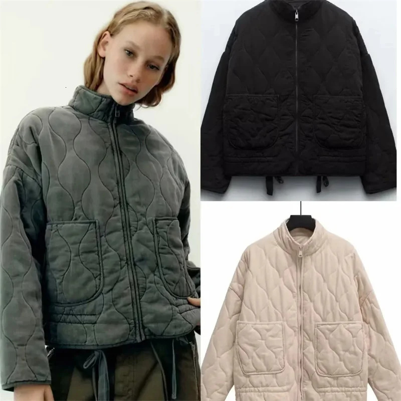 Womens Parkas Cotton Coat Winter Fashion Pocket Drawstring Warm Vintage Zipper Female Outerwear Overcoat Jacket 250826