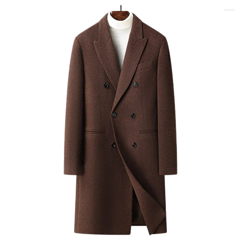 Men's Wool Sheep Autumn Winter Outdoor Season Fashion Casual Slim Gentleman Double-breasted Down Strip Coat