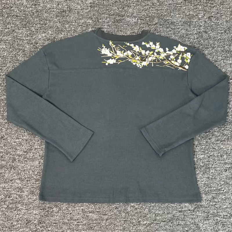 25fw Waffle Long Sleeve Embroidery T Shirt Men Women Best Quality Heavy Fabric Unisex Tee Tops T-Shirt