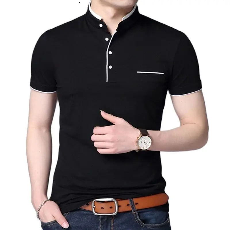 Summer Mens Polo Shirt Short Sleeve Solid Color Stand Collar Polo Shirt Men Fashion Slim Fit Casual Cotton Breathable Tops Tees250825