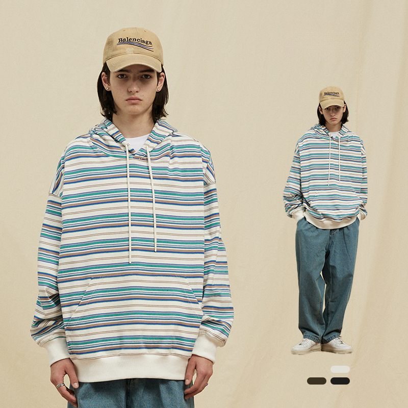 Trendy Loose Cotton Sweatshirt National t shirt Trend Casual Striped Hoodie Unisex