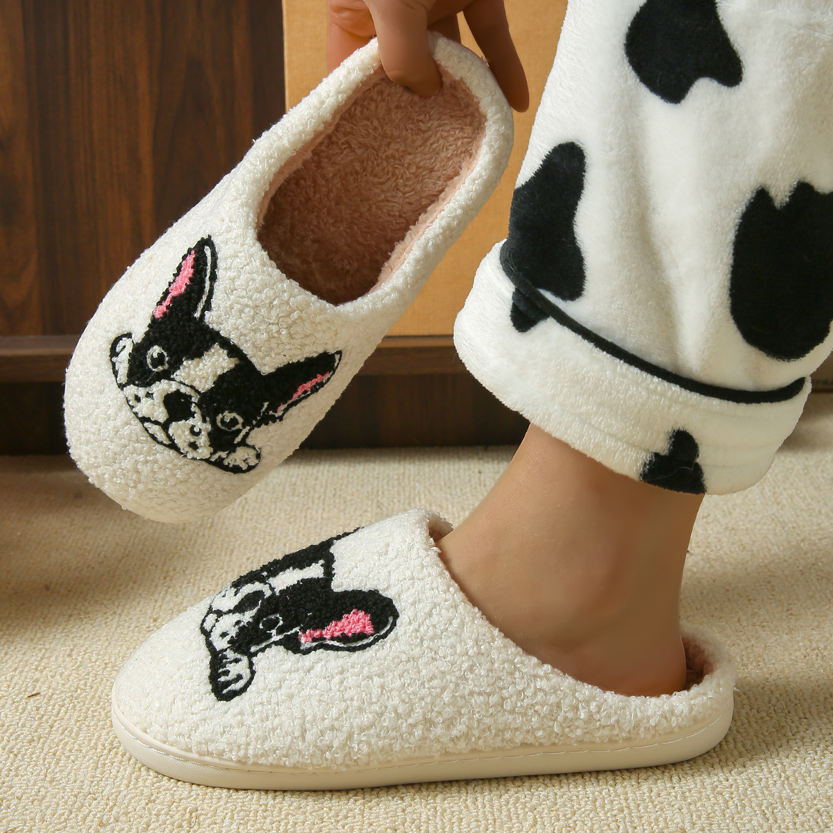designer slides warm winter cotton slippers cute Dachshund animal cartoon House sliders fuzzy comfort flat slip-on unisex indoor home shoes size 36-