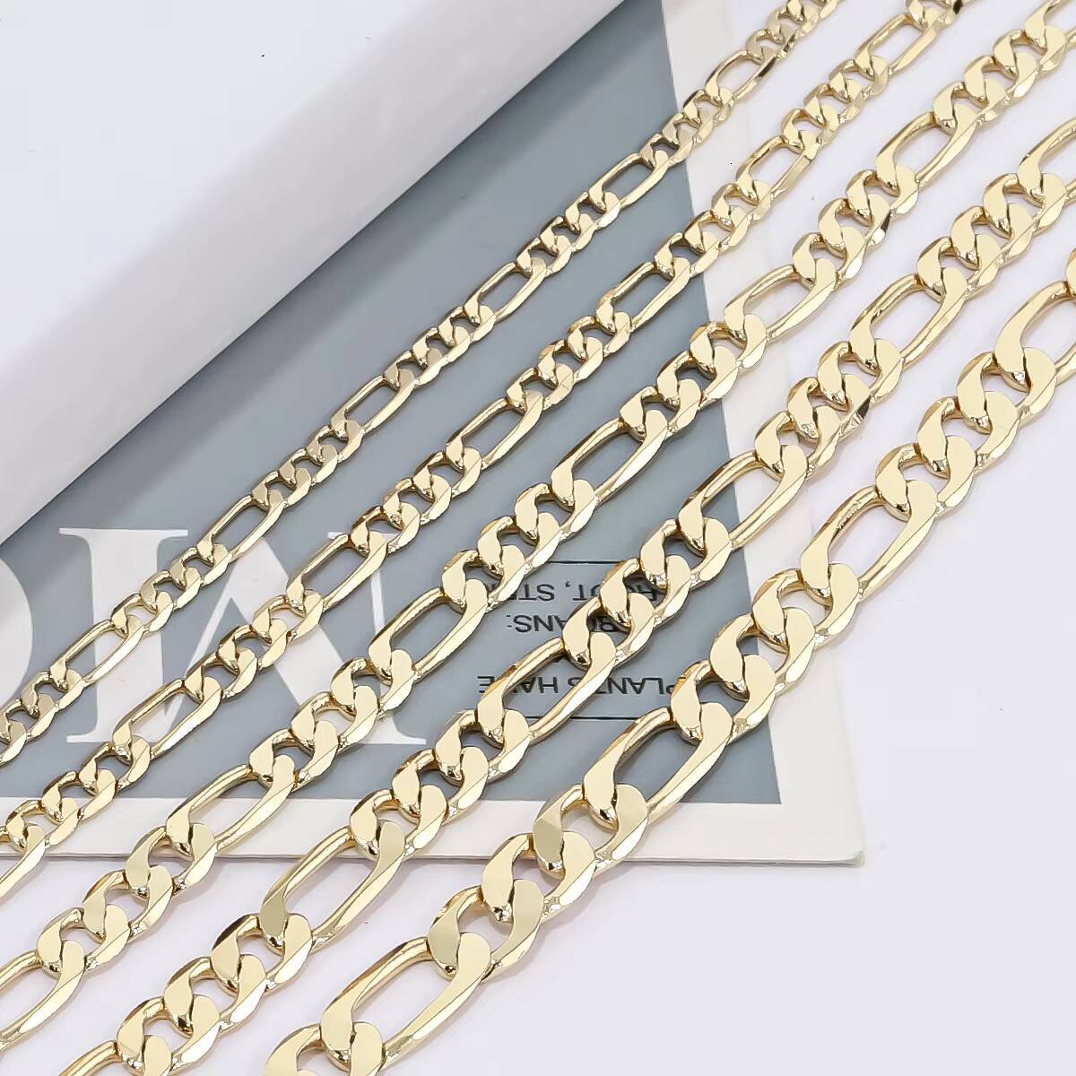 CM Custom 14K Gold Plated Brass Cuban Link Necklace Multiple Width Length Cut Figaro Chain for Women Mens