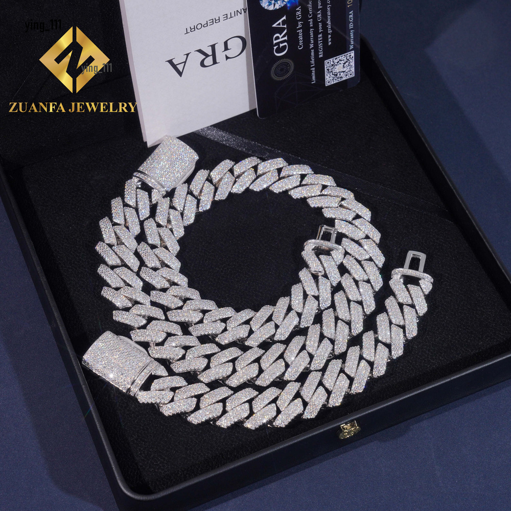Ready to Ship Heavy Chain Moissanite Pass Diamond Tester 925 Silver Gold Plated Cuban Link Chain Fine Jewelry