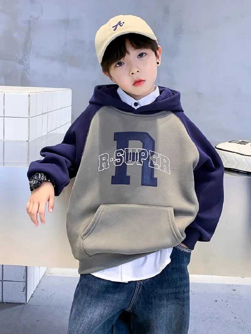 Spring Autumn Boys Contrast Alphabet Sweatshirt Jacket School Kids Track Hoodie Coat Tops Child Workout Pullover Jumper 516 Years Z250826