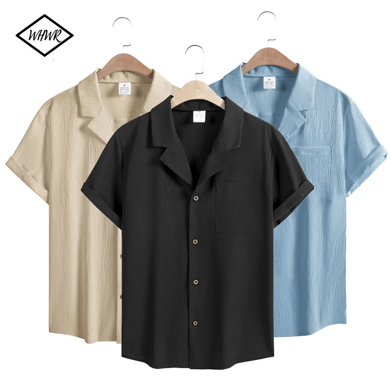 Mens Short Sleeve TShirts Summer Trendy Breathable Loose Youth Basic Cotton Pocket Top Solid Color Stand Up Collar Shirts 250825
