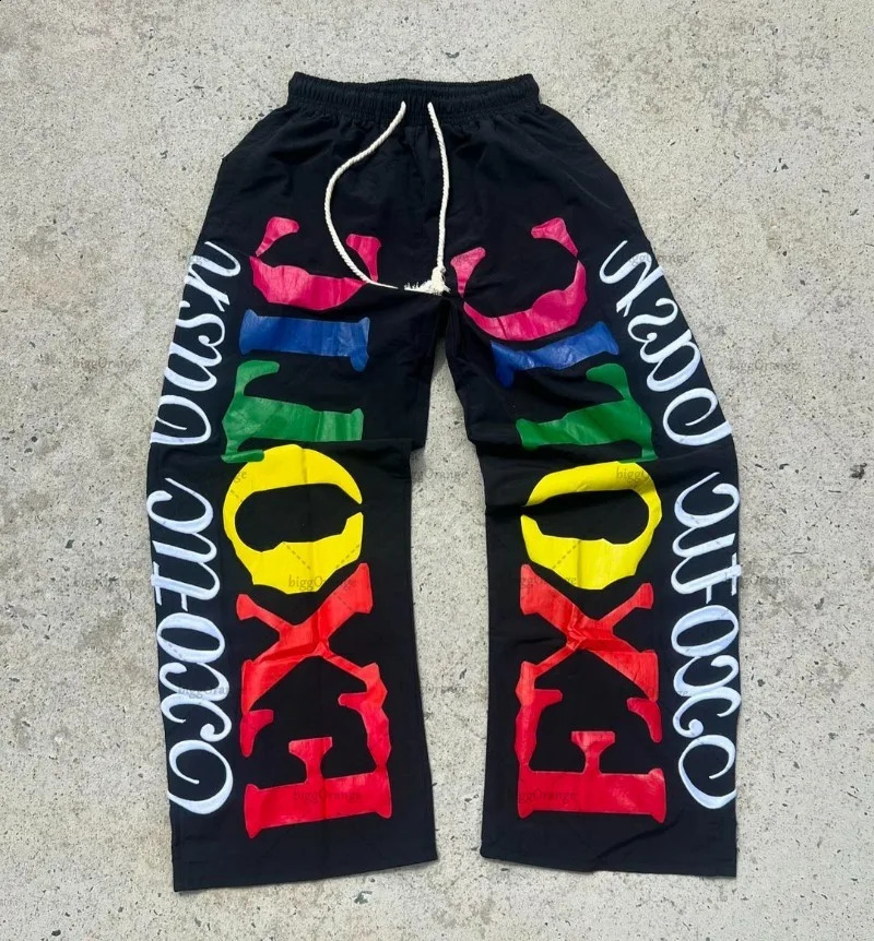 Punk Style Letter Print Loose Casual Pants Harajuku Retro Colorful Oversized Sweatpants Hiphop Trend Streetwear Men Joggers 250826