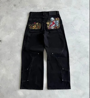 Colorful pocket cartoon embroidery wideleg highrise jeans Y2K fashion mens and womens comfortable fashion streetwear 250826