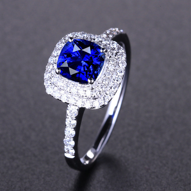 Free Shipping For New Designer Accessories Square Full Diamond Sapphire Ring Elegant Micro Pave Colorful Blue Crystal Diamond Ring Adjustable Ring F