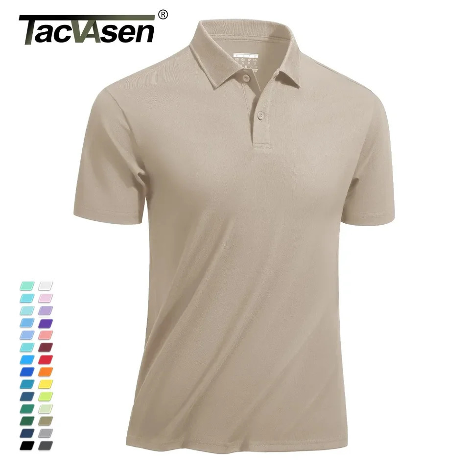 TACVASEN Quick Dry Cotton Blend Golf Polos Shirts Mens Short Sleeve Woven Work T-shirts Casual Outdoor Cooling Tee Pullover Tops250825