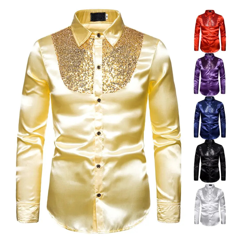 Mens Shirt Glitter Sequins Mens Wear Fashion Sexy Casual Shirt Festival Banquet Stage Performance Wedding Host Prom Mens Top250825