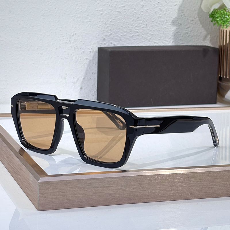 Designer Sunglasses For women TF 1202 Icon Navigator Sunglasses Black Acetate Brown Lenses Square Sunglasses Leisure Vacation Sunglasses 100% UV PRO