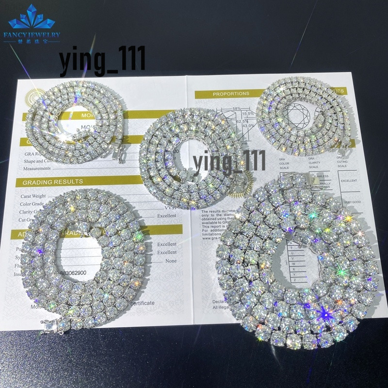 Wholesale Price Hip Hop Fine Jewelry Necklace 3mm 4mm 5mm 925 Sterling Silver Dvvs Diamond Moissanite Tennis Chain Necklace