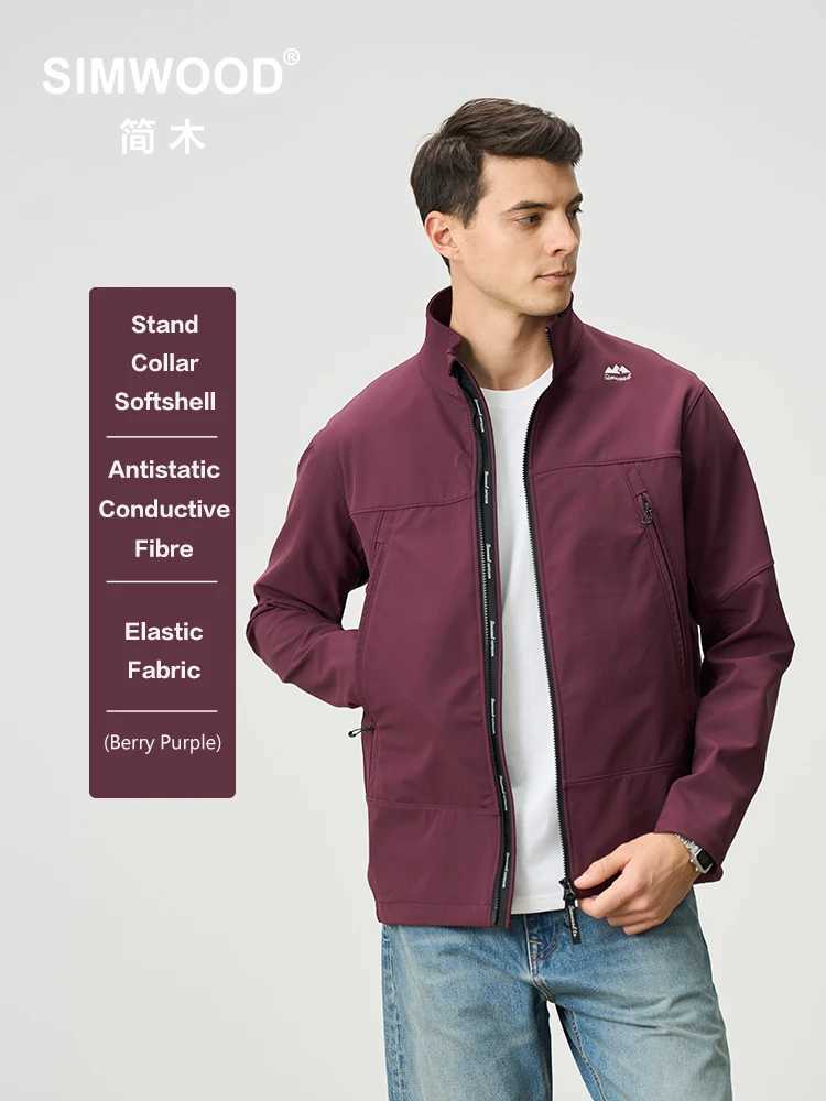 SIMWOOD 2025 Autumn New Oversize Light Outdoor Jackets Men Softshell Antistatic Conductive Fiber Fabric Standup Collar JacketXJ250826