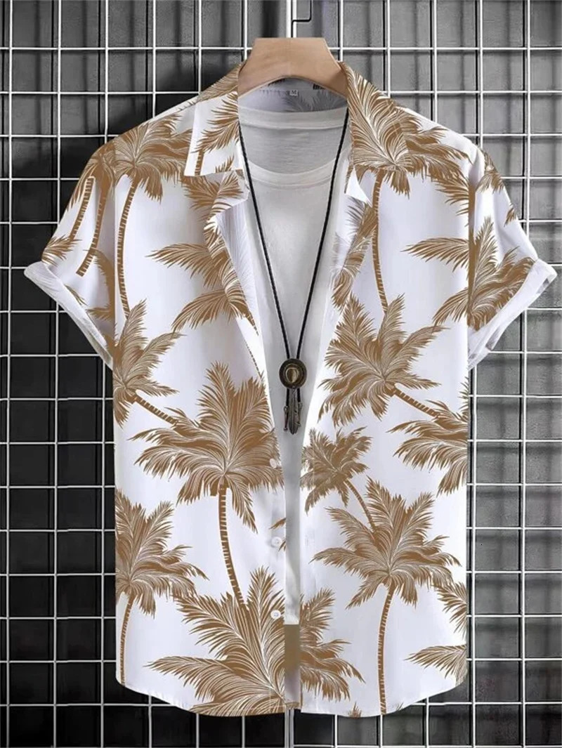 Hawaiian 3D Coconut Tree Top Mens Summer Beach Casual Clothing Street Outdoor Party Mens Shirt Loose Breathable Mens Clothing250825