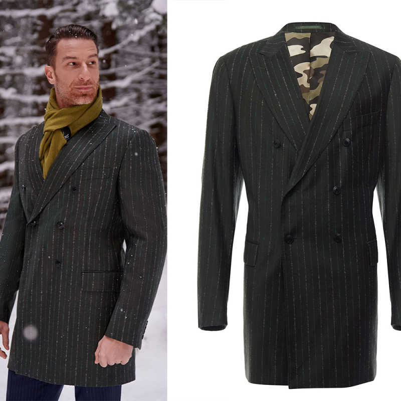 Spring And Autumn High Quality Man Stripe Overcoat Double Breasted Formal Suit British Style Gentleman Style Tailored Coat