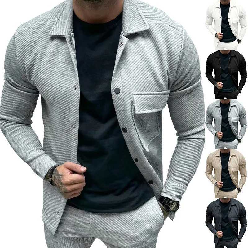 European and American casual mens heavy twill lapel neck longsleeved singlebreasted solidcolor slimfit jacketXJ250826