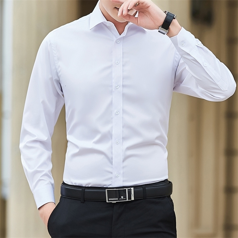 Plus Size Men Solid Color Business Shirt Fashion Classic Basic Casual Slim White Long Sleeve Shirt Clothes250825