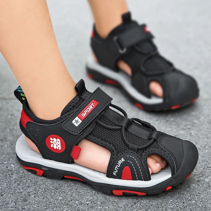 Summer Beach Water Children Sandals Fashion Shoes Outdoor Nonslip Soft Bottom Shading Leather Boys Comfortable Shoes Girls250825