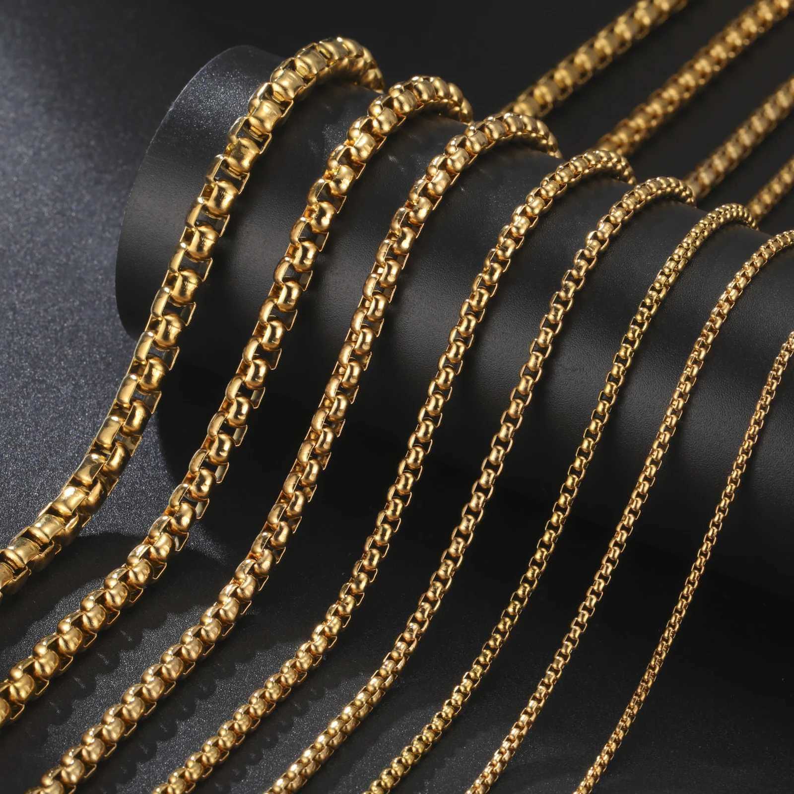 Skyrim Stainless Steel Gold Color Box Chain Necklace Men Women Basic Punk 27mm Thick Long Chains Minimalist Jewelry WholesaleXJ250826