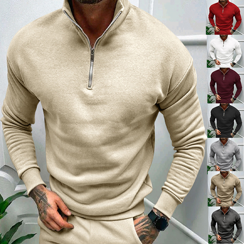 Sweatshirt Autumn Winter Fleece t shirt Long Sleeve Half-Zip Polo Collar Solid Color Men's Jacket