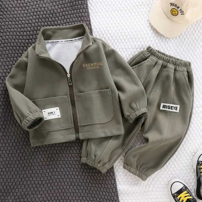 Boys and Girls Sweater Set Spring and Autumn Korean Edition Fashionable Kids Baby Cardigan Coat Sports Pant 2 Piece Set XJ250815
