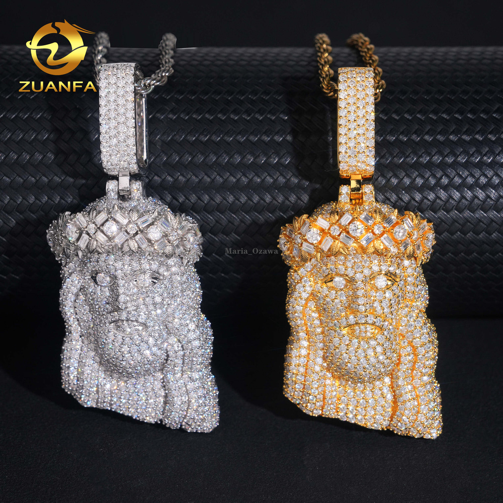 Top Quality Custom Iced Out Hip Hop Men Jewelry Pendant Baguette Ronud Cut VVS Moissanite Full Diamond 925 Silver Jesus Pendant